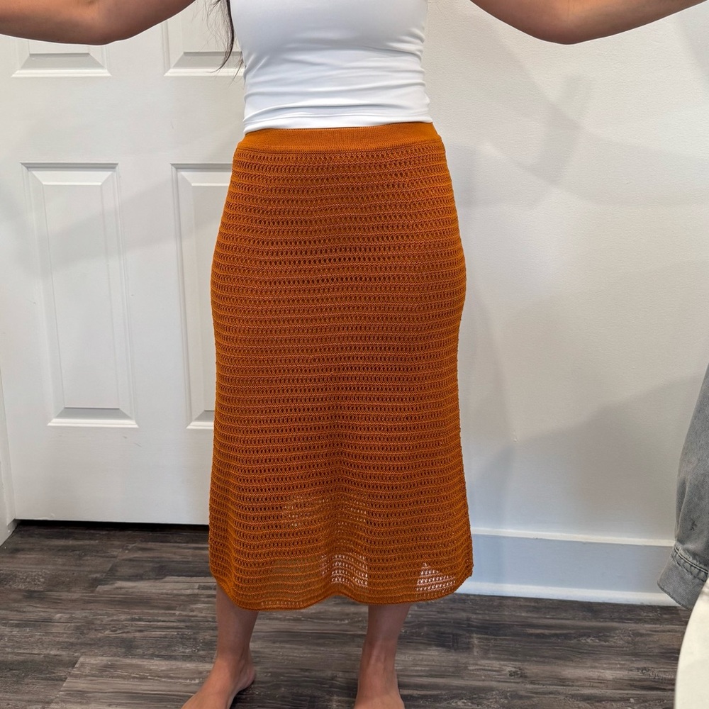 Vince Vibrant Orange Midi Skirt - Picture 4 of 6
